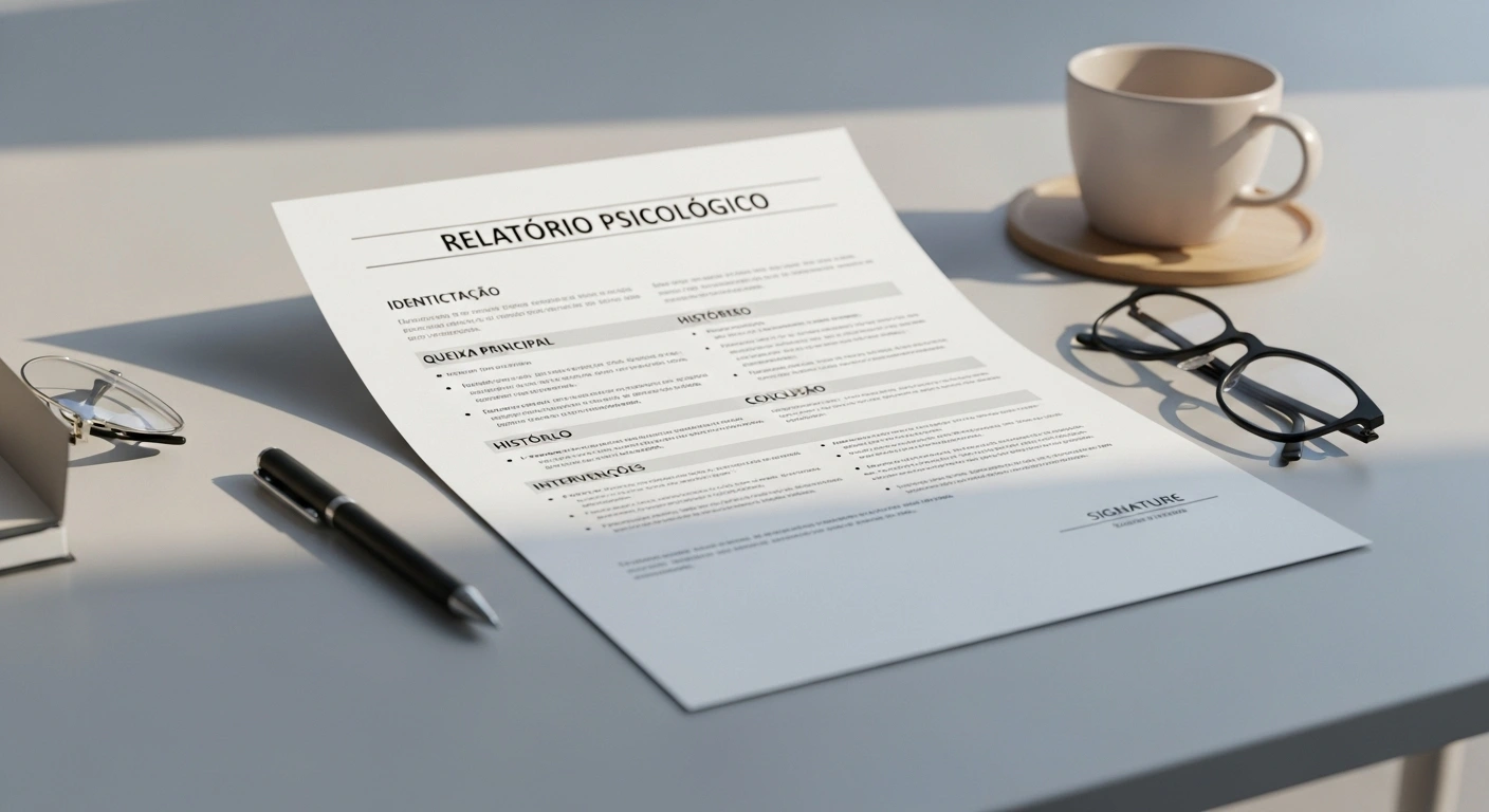 Modelo de Relatório Psicológico na mesa